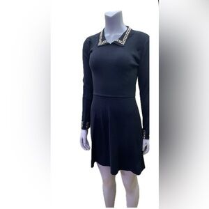 Black A-Line Crew Neck Long Sleeve Dress
